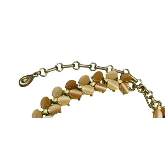 Vintage Signed Lisner Brown Cream Thermoset and Rhinestone Choker Necklace - Picture 4 of 6